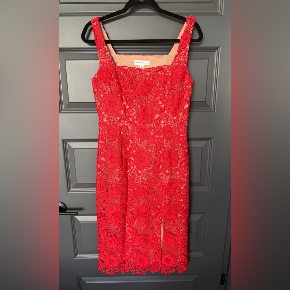 Dress the Population Red Floral Lace Midi Dress